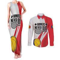 Custom Romania Tennis Winners Never Quit Couples Matching Tank Maxi Dress and Long Sleeve Button Shirt Sporty Style