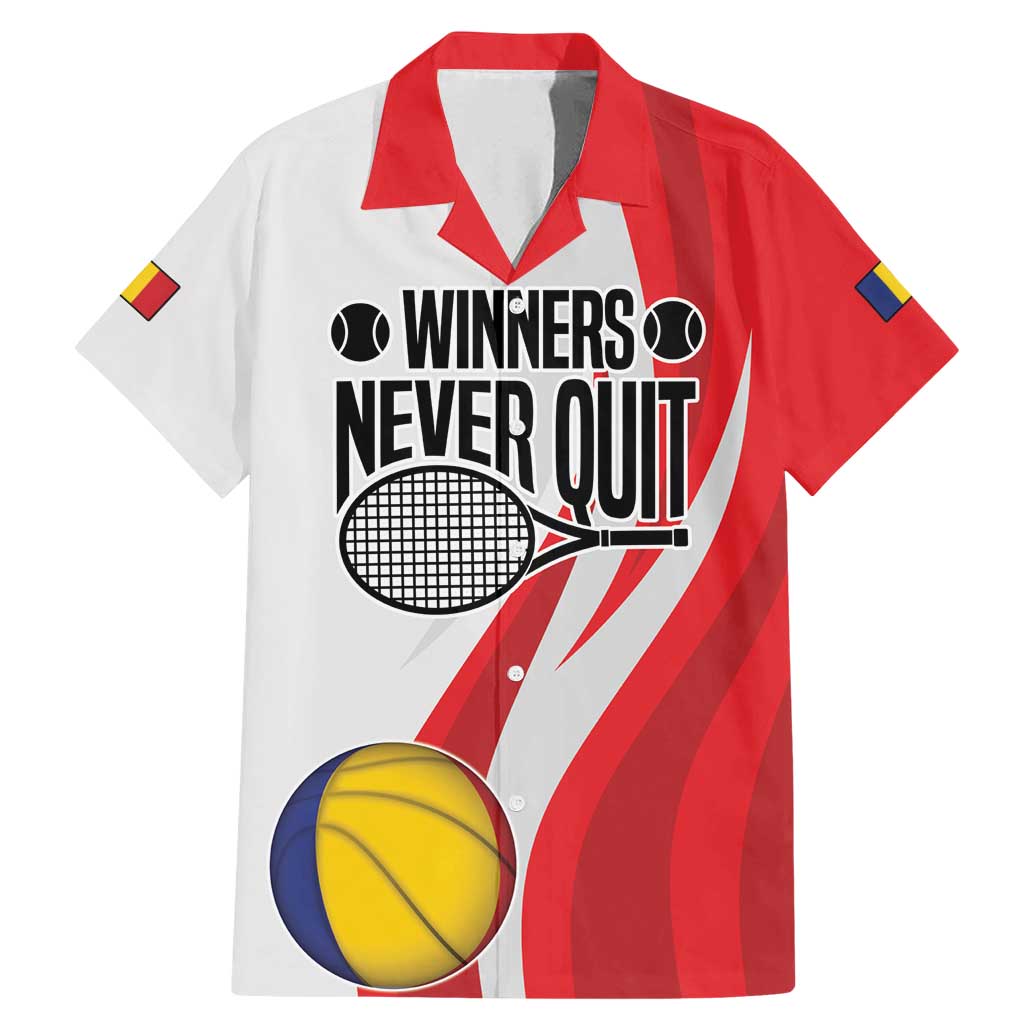 Custom Romania Tennis Winners Never Quit Family Matching Mermaid Dress and Hawaiian Shirt Sporty Style