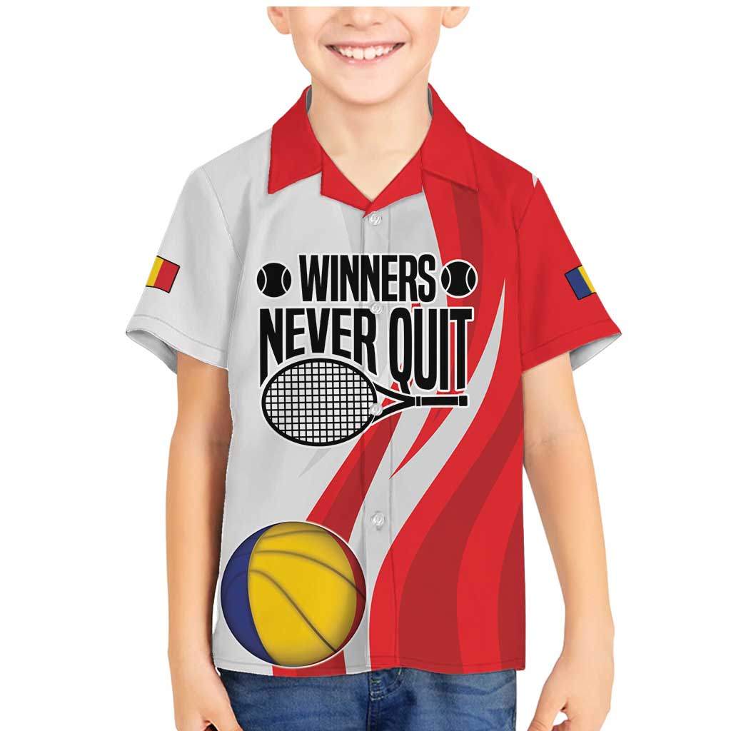 Custom Romania Tennis Winners Never Quit Family Matching Mermaid Dress and Hawaiian Shirt Sporty Style