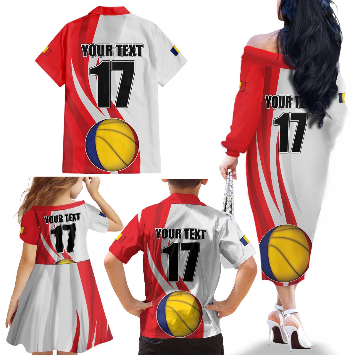 Custom Romania Tennis Winners Never Quit Family Matching Off The Shoulder Long Sleeve Dress and Hawaiian Shirt Sporty Style