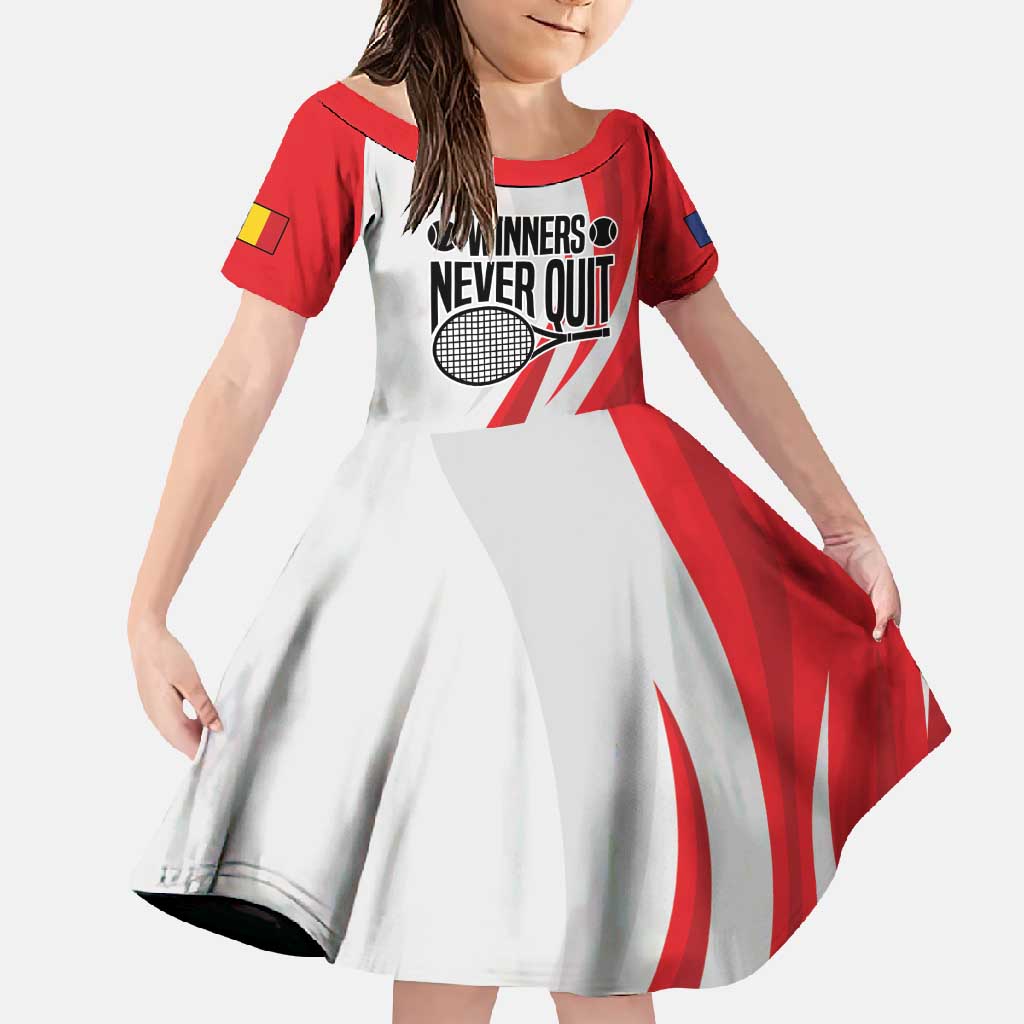 Custom Romania Tennis Winners Never Quit Family Matching Off Shoulder Maxi Dress and Hawaiian Shirt Sporty Style