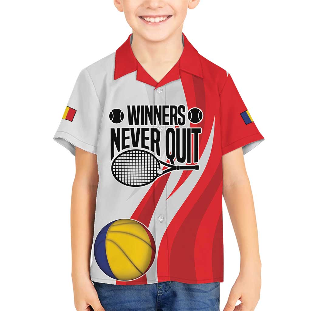 Custom Romania Tennis Winners Never Quit Family Matching Summer Maxi Dress and Hawaiian Shirt Sporty Style