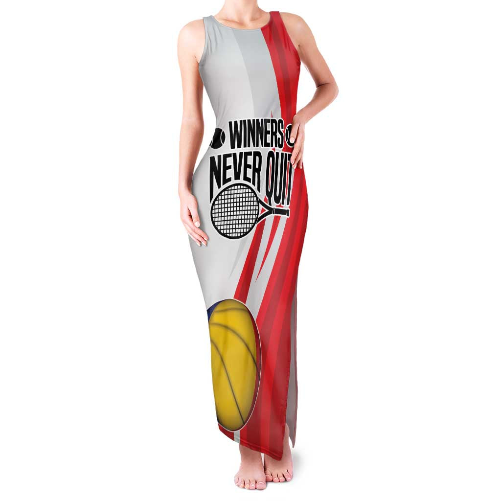 Custom Romania Tennis Winners Never Quit Family Matching Tank Maxi Dress and Hawaiian Shirt Sporty Style