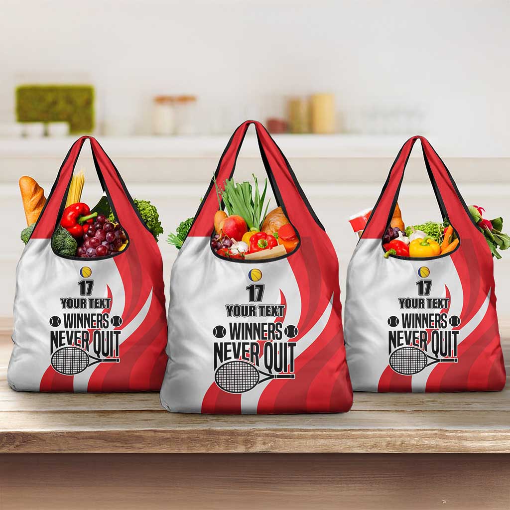 Custom Romania Tennis Winners Never Quit Grocery Bag Sporty Style