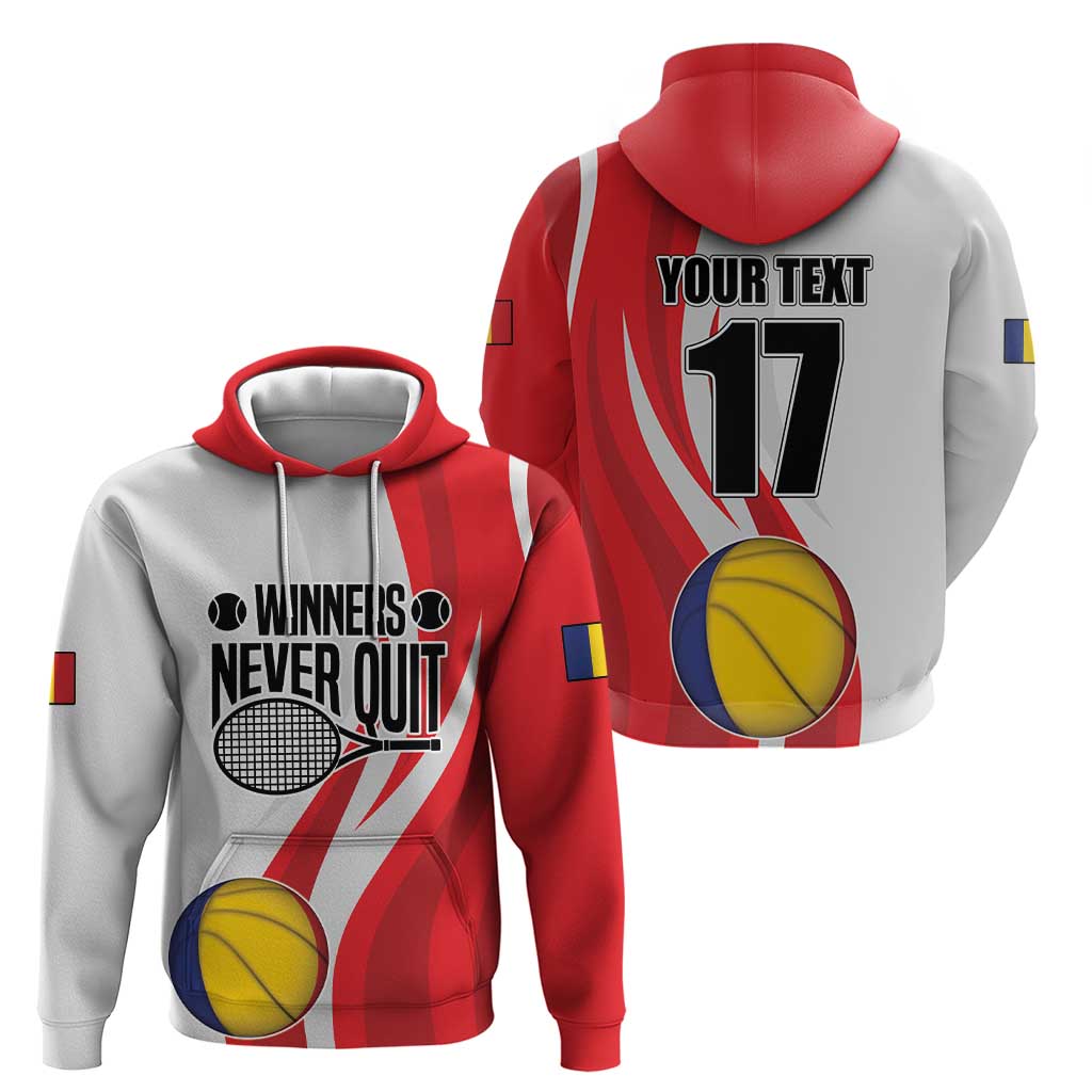 Custom Romania Tennis Winners Never Quit Hoodie Sporty Style