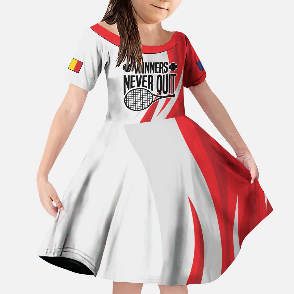 Custom Romania Tennis Winners Never Quit Kid Short Sleeve Dress Sporty Style