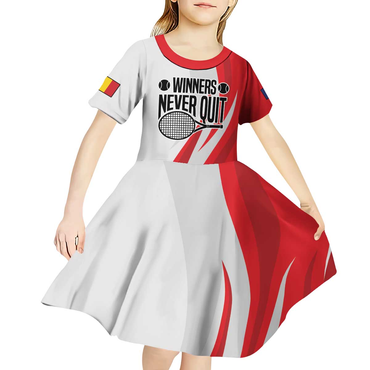 Custom Romania Tennis Winners Never Quit Kid Short Sleeve Dress Sporty Style