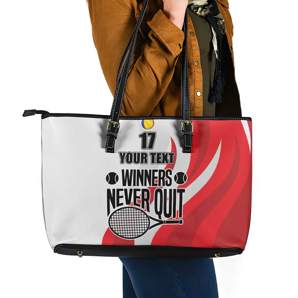 Custom Romania Tennis Winners Never Quit Leather Tote Bag Sporty Style