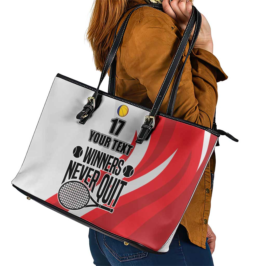 Custom Romania Tennis Winners Never Quit Leather Tote Bag Sporty Style