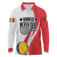 Custom Romania Tennis Winners Never Quit Long Sleeve Polo Shirt Sporty Style
