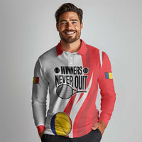 Custom Romania Tennis Winners Never Quit Long Sleeve Polo Shirt Sporty Style