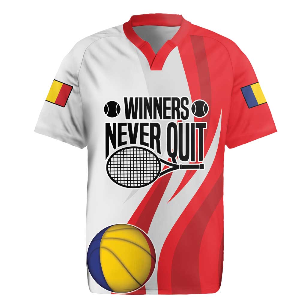Custom Romania Tennis Winners Never Quit Rugby Jersey Sporty Style