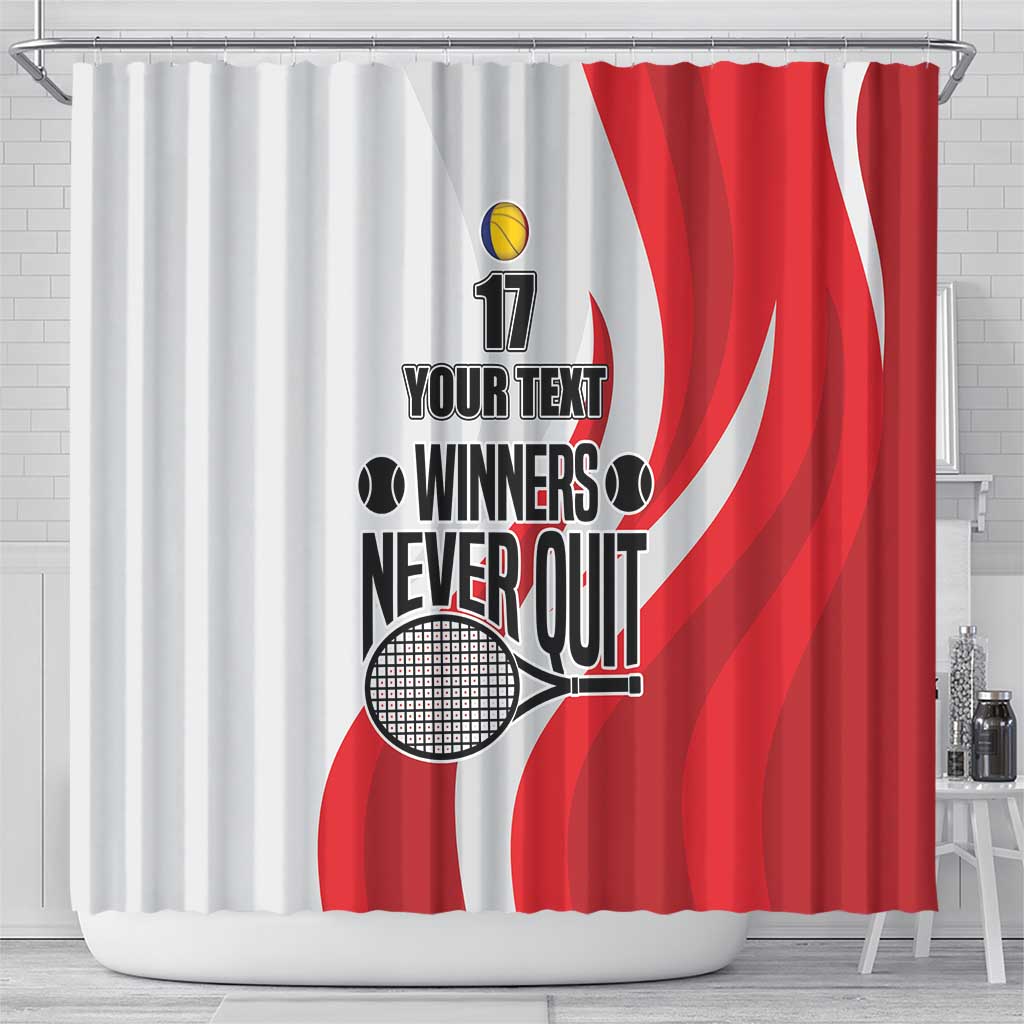 Custom Romania Tennis Winners Never Quit Shower Curtain Sporty Style