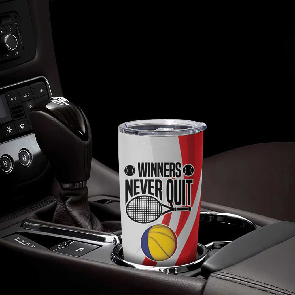 Custom Romania Tennis Winners Never Quit Tumbler Cup Sporty Style