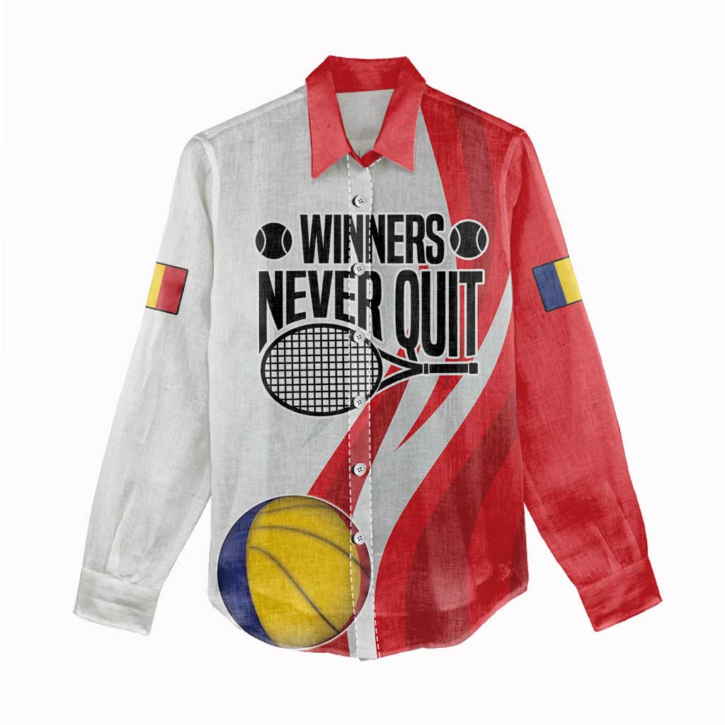 Custom Romania Tennis Winners Never Quit Women Casual Shirt Sporty Style