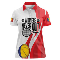 Custom Romania Tennis Winners Never Quit Women Polo Shirt Sporty Style