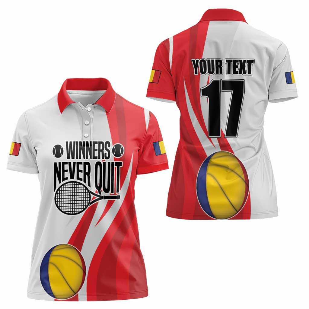 Custom Romania Tennis Winners Never Quit Women Polo Shirt Sporty Style