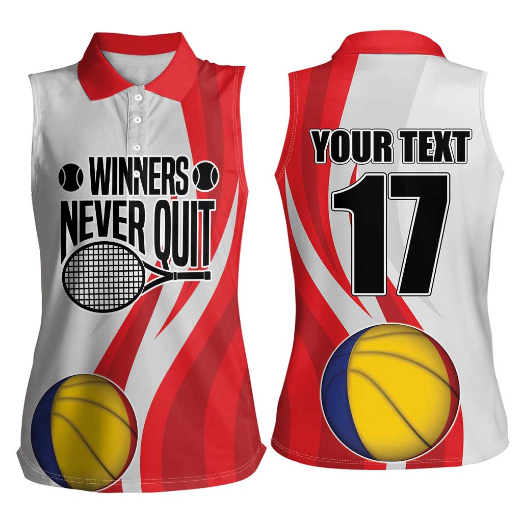 Custom Romania Tennis Winners Never Quit Women Sleeveless Polo Shirt Sporty Style