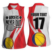 Custom Romania Tennis Winners Never Quit Women Sleeveless Polo Shirt Sporty Style