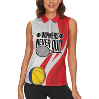 Custom Romania Tennis Winners Never Quit Women Sleeveless Polo Shirt Sporty Style