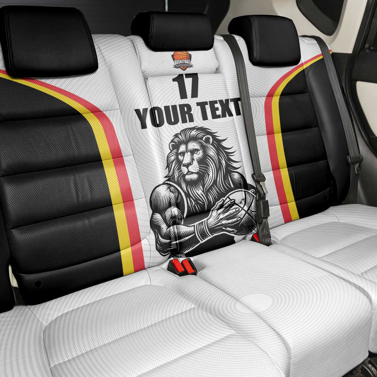Custom Belgium Basketball Back Car Seat Cover Lion Mascot Sporty Style
