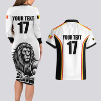 Custom Belgium Basketball Couples Matching Long Sleeve Bodycon Dress and Hawaiian Shirt Lion Mascot Sporty Style