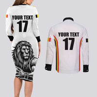 Custom Belgium Basketball Couples Matching Long Sleeve Bodycon Dress and Long Sleeve Button Shirt Lion Mascot Sporty Style