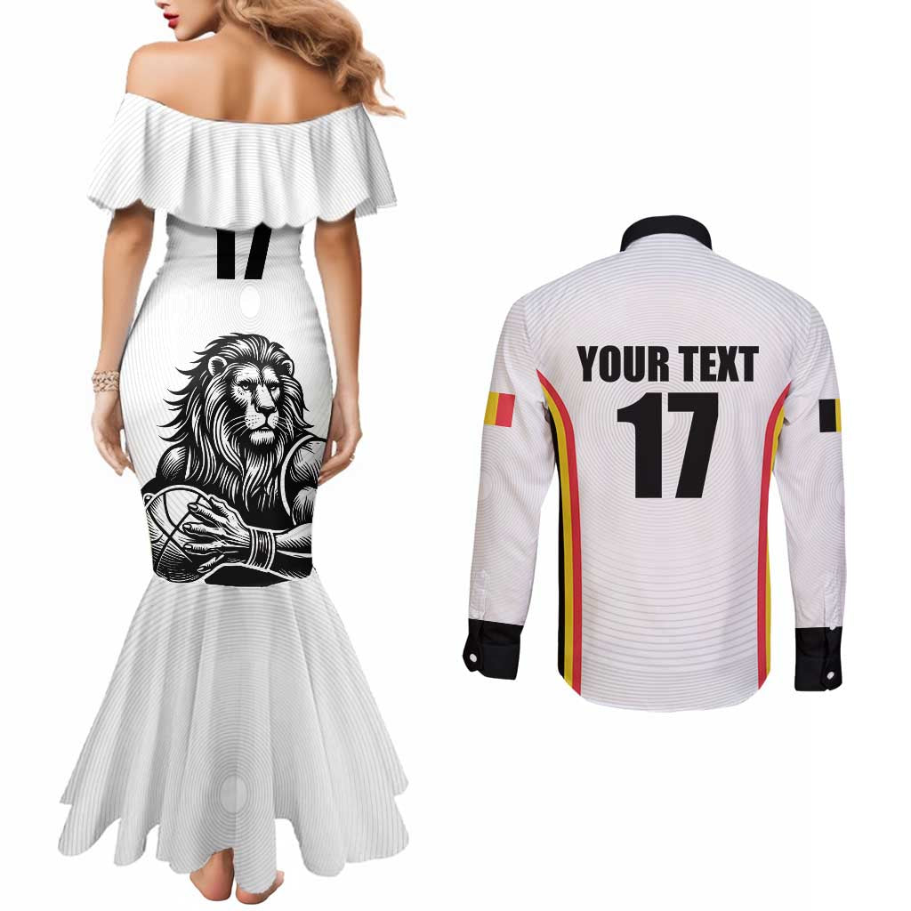 Custom Belgium Basketball Couples Matching Mermaid Dress and Long Sleeve Button Shirt Lion Mascot Sporty Style