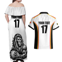 Custom Belgium Basketball Couples Matching Off Shoulder Maxi Dress and Hawaiian Shirt Lion Mascot Sporty Style