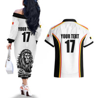 Custom Belgium Basketball Couples Matching Off The Shoulder Long Sleeve Dress and Hawaiian Shirt Lion Mascot Sporty Style