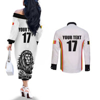 Custom Belgium Basketball Couples Matching Off The Shoulder Long Sleeve Dress and Long Sleeve Button Shirt Lion Mascot Sporty Style