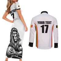 Custom Belgium Basketball Couples Matching Short Sleeve Bodycon Dress and Long Sleeve Button Shirt Lion Mascot Sporty Style