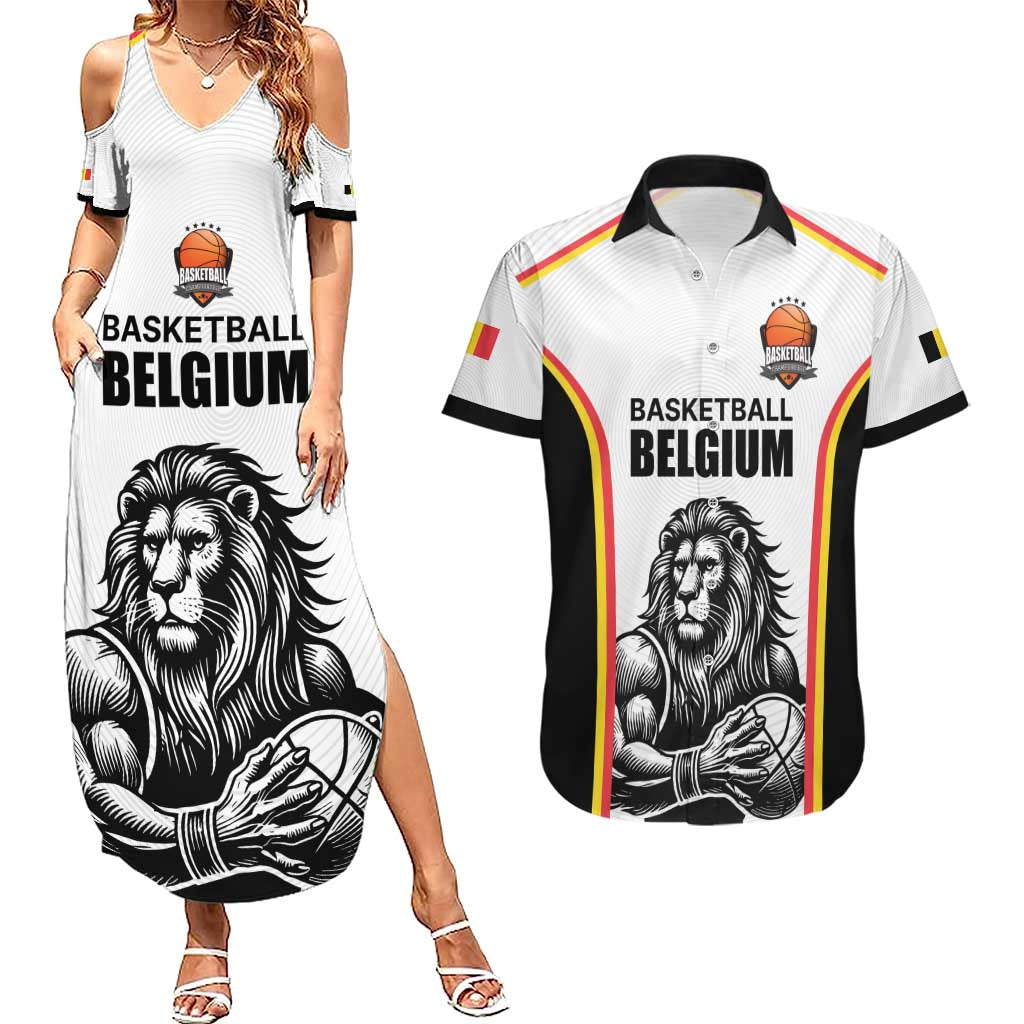 Custom Belgium Basketball Couples Matching Summer Maxi Dress and Hawaiian Shirt Lion Mascot Sporty Style