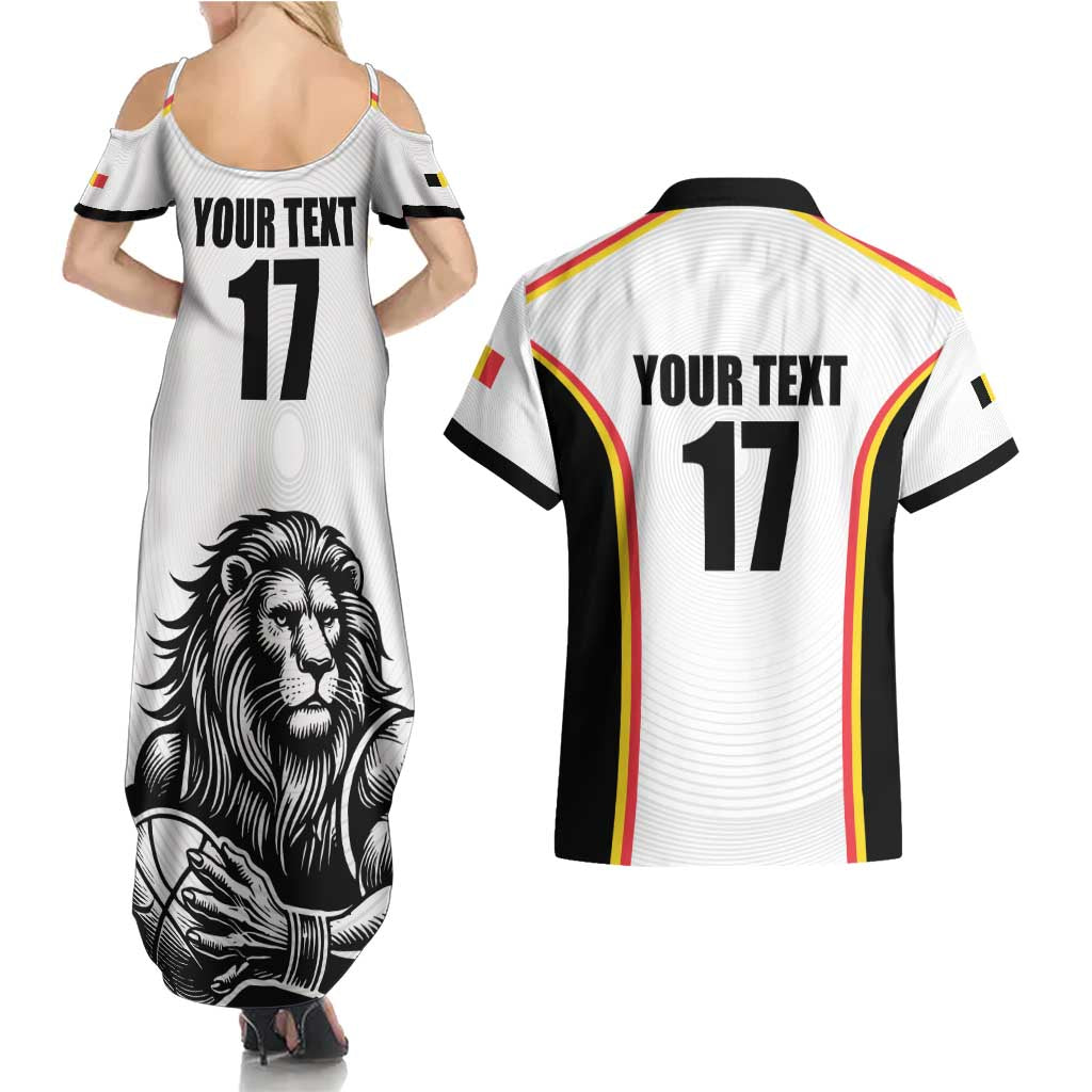 Custom Belgium Basketball Couples Matching Summer Maxi Dress and Hawaiian Shirt Lion Mascot Sporty Style