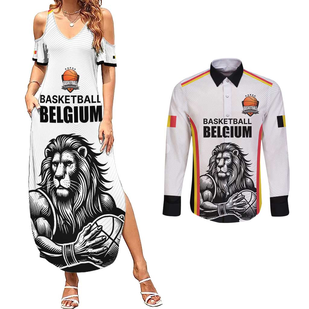 Custom Belgium Basketball Couples Matching Summer Maxi Dress and Long Sleeve Button Shirt Lion Mascot Sporty Style
