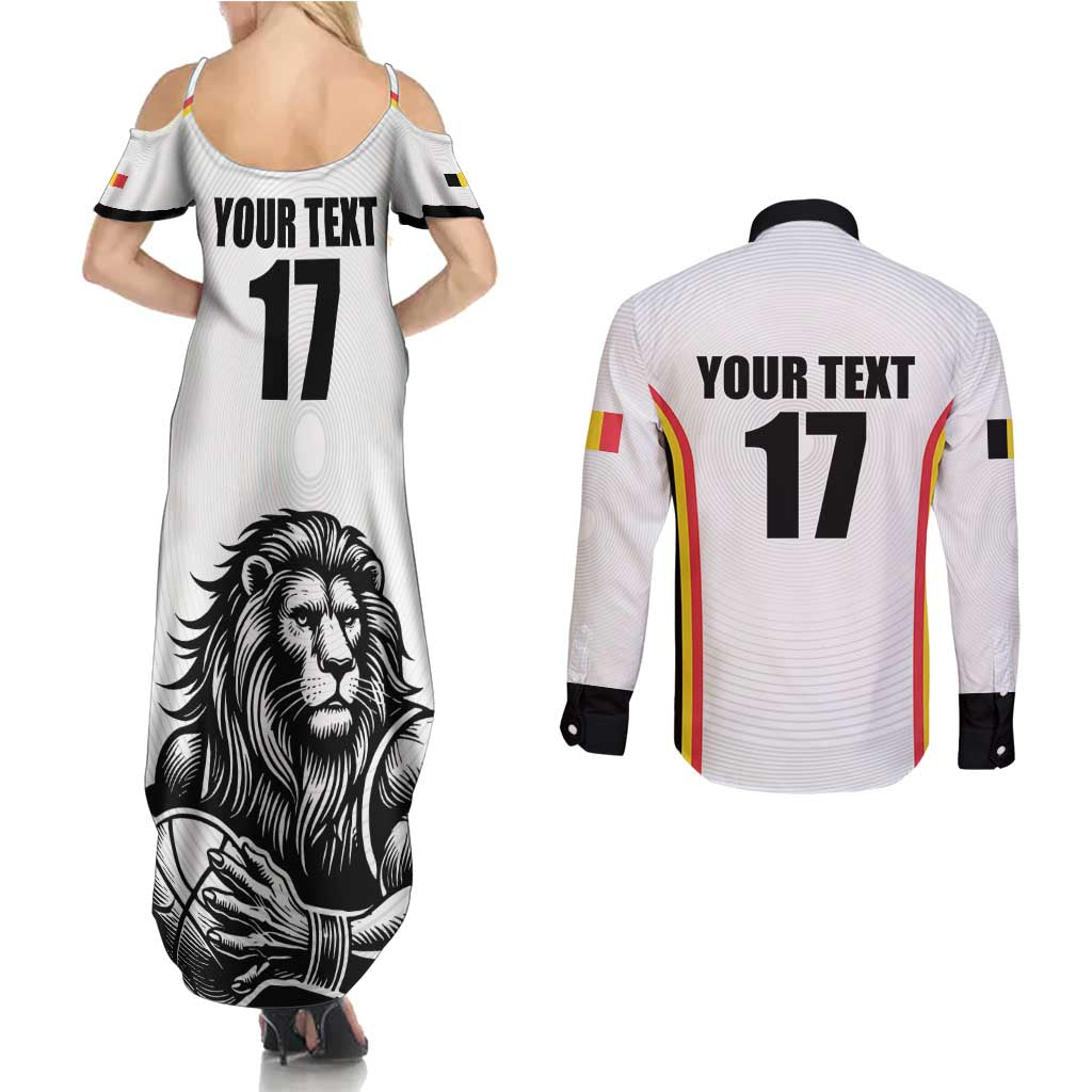 Custom Belgium Basketball Couples Matching Summer Maxi Dress and Long Sleeve Button Shirt Lion Mascot Sporty Style