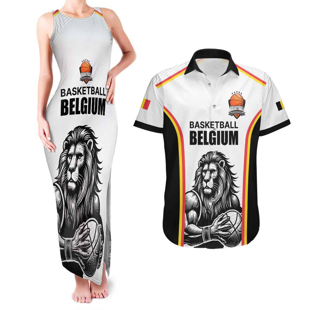 Custom Belgium Basketball Couples Matching Tank Maxi Dress and Hawaiian Shirt Lion Mascot Sporty Style
