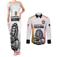 Custom Belgium Basketball Couples Matching Tank Maxi Dress and Long Sleeve Button Shirt Lion Mascot Sporty Style