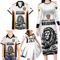 Custom Belgium Basketball Family Matching Long Sleeve Bodycon Dress and Hawaiian Shirt Lion Mascot Sporty Style