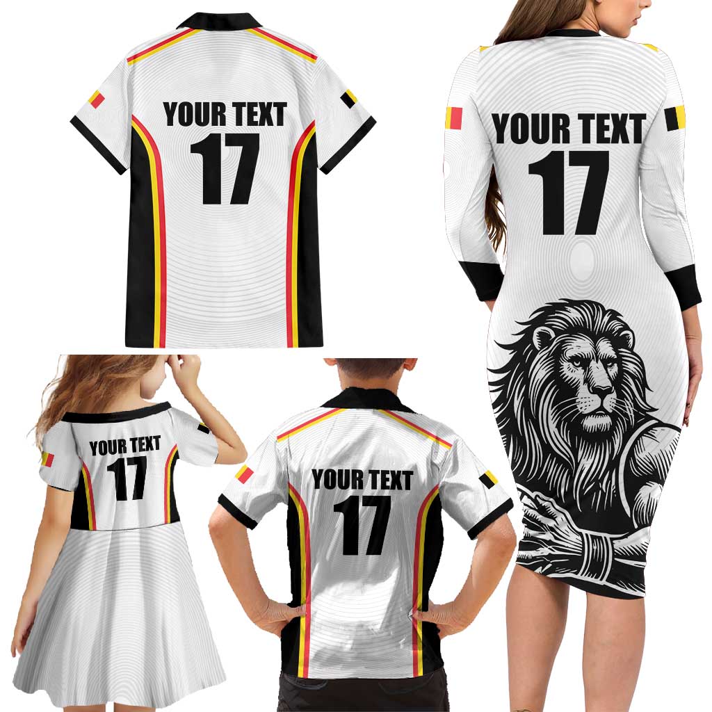 Custom Belgium Basketball Family Matching Long Sleeve Bodycon Dress and Hawaiian Shirt Lion Mascot Sporty Style