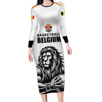 Custom Belgium Basketball Family Matching Long Sleeve Bodycon Dress and Hawaiian Shirt Lion Mascot Sporty Style