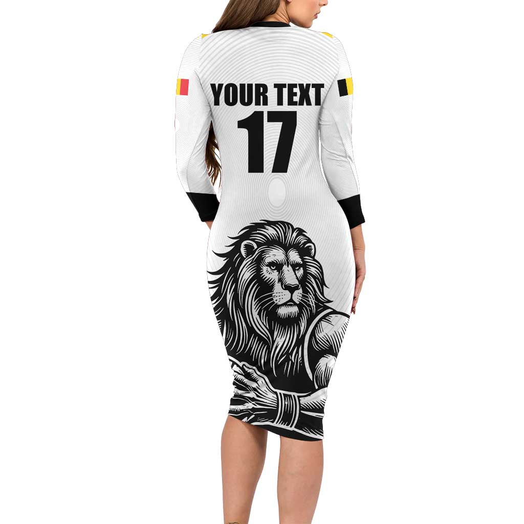 Custom Belgium Basketball Family Matching Long Sleeve Bodycon Dress and Hawaiian Shirt Lion Mascot Sporty Style