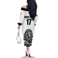 Custom Belgium Basketball Family Matching Off The Shoulder Long Sleeve Dress and Hawaiian Shirt Lion Mascot Sporty Style