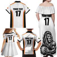 Custom Belgium Basketball Family Matching Off Shoulder Maxi Dress and Hawaiian Shirt Lion Mascot Sporty Style