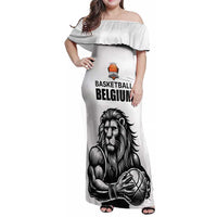 Custom Belgium Basketball Family Matching Off Shoulder Maxi Dress and Hawaiian Shirt Lion Mascot Sporty Style