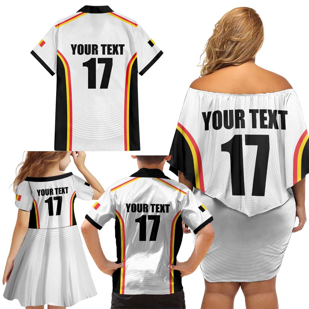 Custom Belgium Basketball Family Matching Off Shoulder Short Dress and Hawaiian Shirt Lion Mascot Sporty Style