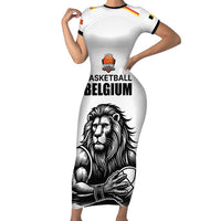 Custom Belgium Basketball Family Matching Short Sleeve Bodycon Dress and Hawaiian Shirt Lion Mascot Sporty Style