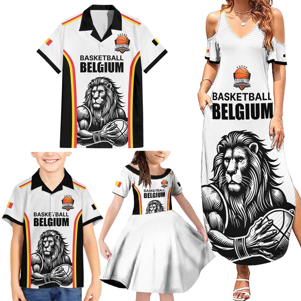 Custom Belgium Basketball Family Matching Summer Maxi Dress and Hawaiian Shirt Lion Mascot Sporty Style