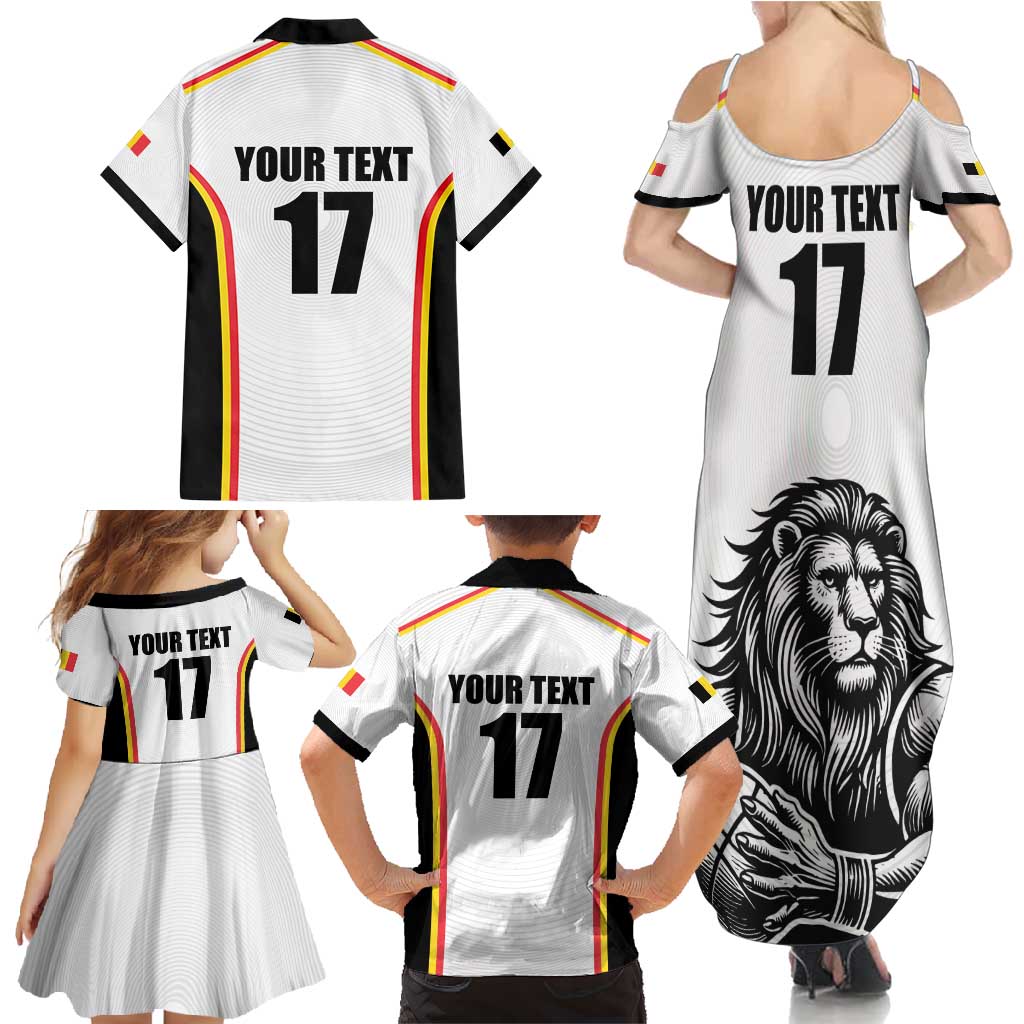 Custom Belgium Basketball Family Matching Summer Maxi Dress and Hawaiian Shirt Lion Mascot Sporty Style