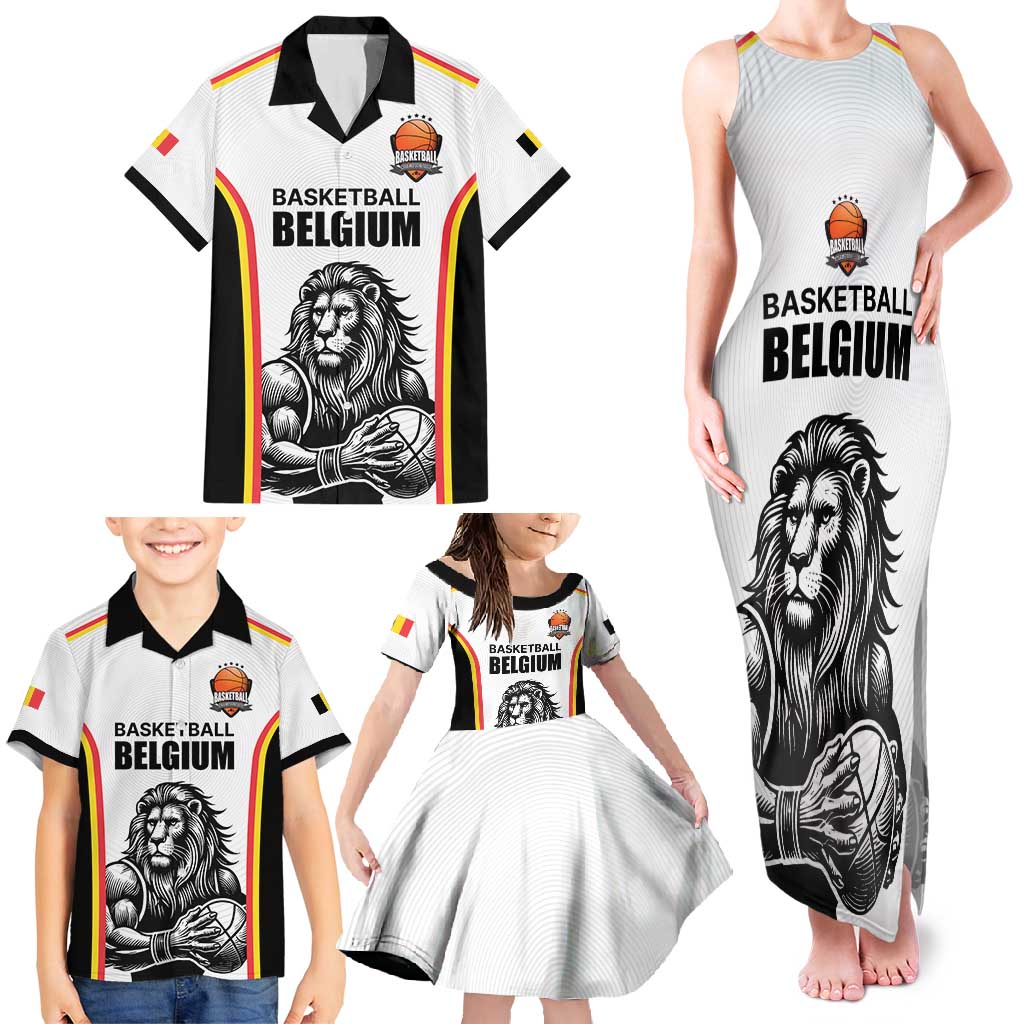 Custom Belgium Basketball Family Matching Tank Maxi Dress and Hawaiian Shirt Lion Mascot Sporty Style